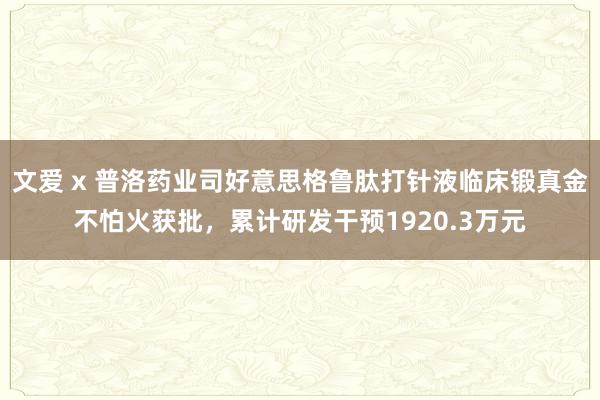 文爱 x 普洛药业司好意思格鲁肽打针液临床锻真金不怕火获批，累计研发干预1920.3万元