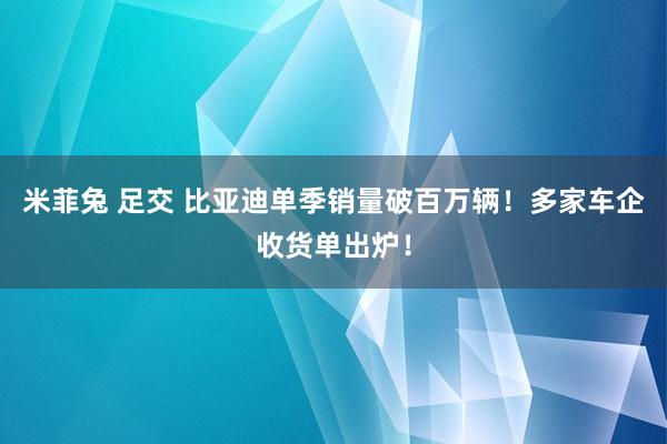 米菲兔 足交 比亚迪单季销量破百万辆！多家车企收货单出炉！